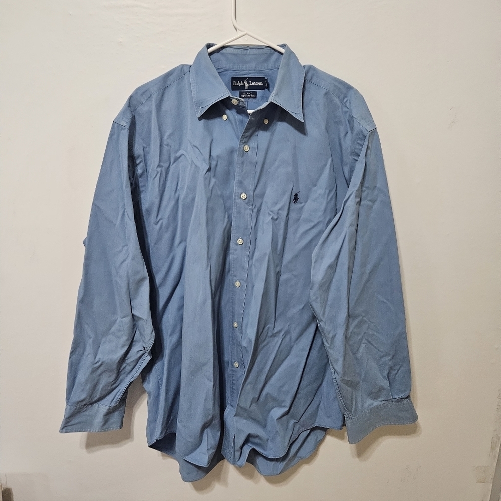 Vtg Ralph Lauren Blake Button Down Shirt Mens Large Blue Classic 100% Cotton B13